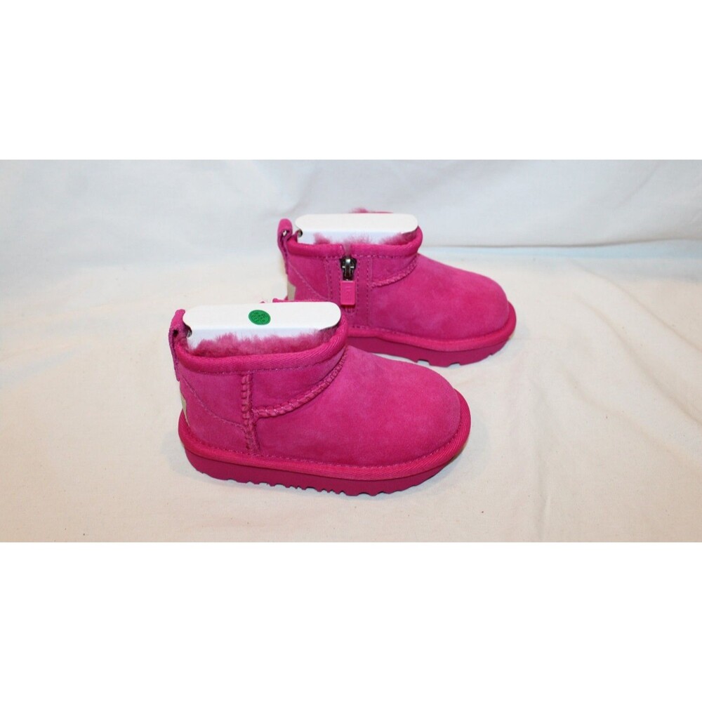 UGG Classic Ultra Mini Zip Suede Shearling Lined Boots Toddler 6 PINK NIB